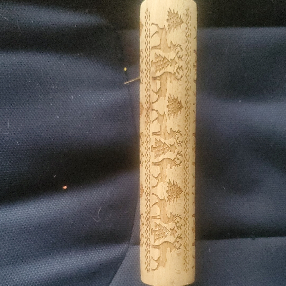 Embossed Wooden Rolling Pin with Deer & Tree Design